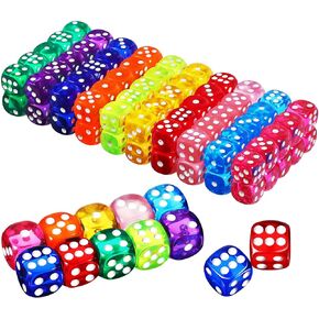 Toyvian 100 Dice Set 14mm Dices Bulk 6 Sided Dice Set Standard Colored Mini Dices Game Pieces Math Dices Colorful 10 Colors Translucent Colors Dices for Games, Classroom, Parties