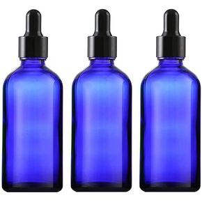 3 Pack 100ml/3.5oz Cobalt Blue Glass Bottles with Glass Eye Droppers Empty Refillable Essential Oils Perfume Dropper Dispenser Sample Travel Makeup Container Storage Vias for Travel Aromatherapy Lab