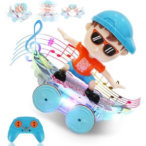 2.4GHz Remote Control Car,Skateboard RC Car with Light Music,Indoor Outdoor Rechargeable Stunt Car,360°Spins Light Up Skateboard,Birthday Gifts for 3 4 5 6 7 8-12 Year Boys Girls Kids (Blue)