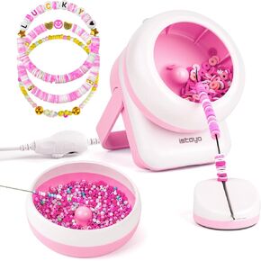 ISTOYO 2IN1 Adjustable Electric Clay and Seed Bead Spinner - Dual-Purpose Jewelry Making Tool with Big Eye Beading Needle - Ideal for Bracelets and Necklaces - Vibrant Blue