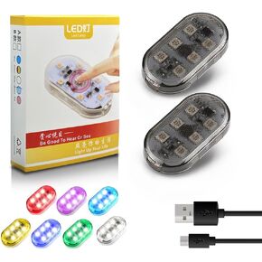 Chemini Car LED Lights Interior 7 Colors USB Chargeable LED Interior Reading Light Touch Switch Wireless Magnetic Installation Car Interior Ambient Lights Kit,Pack of 2