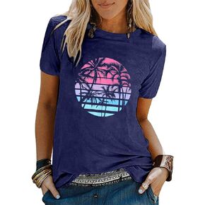 Beach Shirts for Women Coconut Trees Hawaiian Graphic Tshirt Summer Vacation Beach Tees Tops