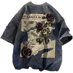 Unisex Y2k T-Shirt Rose Letter Print Oversized Graphic Tees Short Sleeve Gothic T-Shirts Grunge Clothes