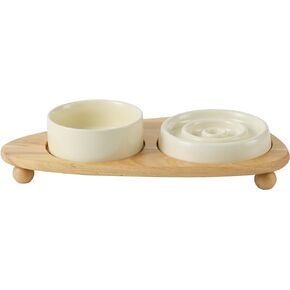 Ceramic Slow Cat Feeder Bowl for Cat, Raised Slow Cat Food Bowl, Elevated Cat Bowl, Pet Slower for Fun, Circle Shape. (Bowl x 2 - Grey, 6inch)