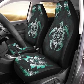 Bulopur Black & White Sea Turtle Floral Printed Automobile Seat Cover Sets, Car Accessories Interior Decor, 2 Pcs Car Seat Protectors for Car, Truck SUVs