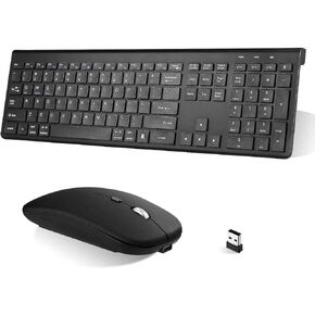 UrbanX Plug and Play Compact Rechargeable Wireless Bluetooth Full Size Keyboard and Mouse Combo for Nokia T21 Supports Windows, macOS, iPadOS, Android, PC, Mac, Laptop, Smartphone, Tablet -Black