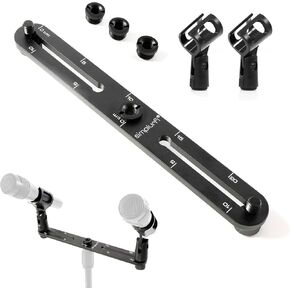 Stereo Array Spacing Bar Microphone Mount with Ruled Markings - Holds 2 Mics - X-Y and ORTF Mic T-Bar Bracket, Fits 3/8" and 5/8" Mic Stands with Included Adapter (MIC-BAR-CLIP-MARK) in Kuwait