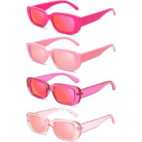 SUNOVELTIES 4 Pack Women's Rectangle Sunglasses Retro Mirrored Lenses Square Vintage Glasses 90s Y2K Aesthetic Accessories