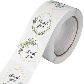 2'' Thank You Sticker Roll, 4 Green Flowers Designs Round Packaging Stickers for Business, 500 Pcs Thank You Labels for Merchandise Bags, Packaging Boxes, Gifts, Envelopes and Receipts