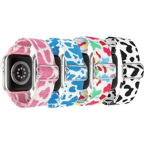 Nylon Printed Pattern Elastic Bands Compatible with Apple Watch 38mm 40mm 41mm Women Men, 4 Pack Soft Strentchy Sport Breathable Replacement Wristbands Compatible for Apple iWatch SE Series 8/7/6/5/4/3/2/1