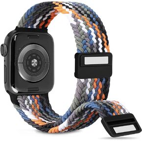 Stretchy Braided Solo Loop Band Compatible with Apple Watch 41mm 40mm 38mm 45mm 44mm 42mm 49mm for Women Men, Elastic Magnetic Clasp Nylon Sport Strap for iWatch Series SE 9 8 7 6 5 4 Ultra