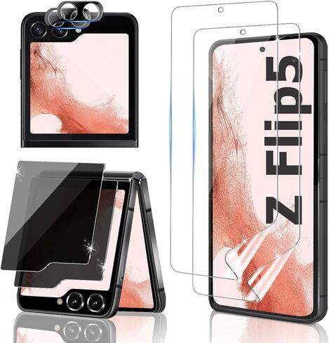 ممتاز [6 عبوات لواقي شاشة Samsung Galaxy Z Flip 5] عبوتان من غشاء TPU المرن للشاشة الداخلية + عبوتان من غشاء الزجاج المقوى للشاشة الخلفية + عبوتان من غشاء عدسة الكاميرا، سهل التركيب، بدون فقاعات in Kuwait