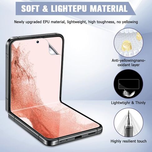 ممتاز [6 عبوات لواقي شاشة Samsung Galaxy Z Flip 5] عبوتان من غشاء TPU المرن للشاشة الداخلية + عبوتان من غشاء الزجاج المقوى للشاشة الخلفية + عبوتان من غشاء عدسة الكاميرا، سهل التركيب، بدون فقاعات in Kuwait