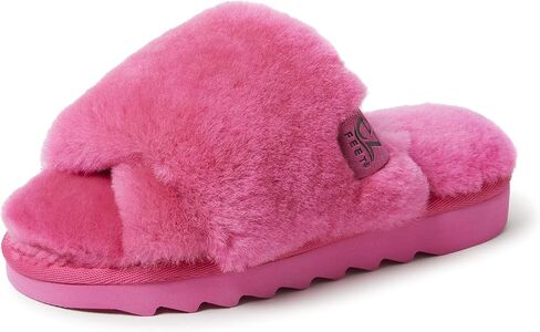 Women’s Fluffy Furry Genuine Shearling Cross Band Slipper Open Toe Slides in Saudi Arabia