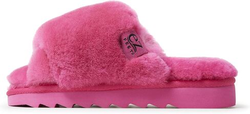 Women’s Fluffy Furry Genuine Shearling Cross Band Slipper Open Toe Slides in Saudi Arabia