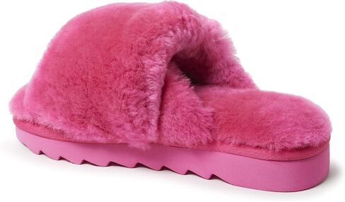 Women’s Fluffy Furry Genuine Shearling Cross Band Slipper Open Toe Slides in Saudi Arabia