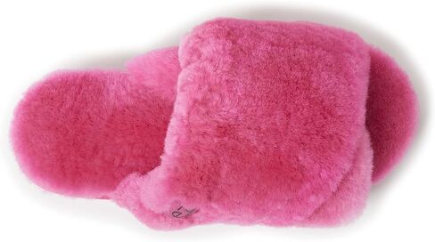 Women’s Fluffy Furry Genuine Shearling Cross Band Slipper Open Toe Slides in Saudi Arabia