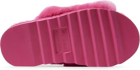 Women’s Fluffy Furry Genuine Shearling Cross Band Slipper Open Toe Slides in Saudi Arabia