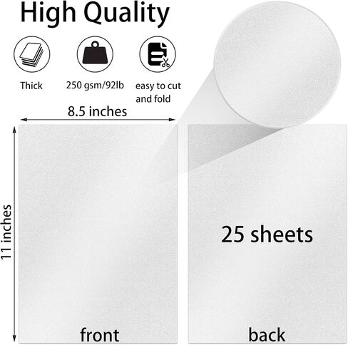 25 Sheets White Shimmer Cardstock Paper 8.5'' x 11'', 250gsm/92lb Double Sided Pearlescent Paper for Scrapbook, Invitations, Printing and DIY Cards in Saudi Arabia