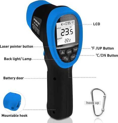 BTMETER BT-985B مقياس درجة الحرارة بالليزر، -58~2480 درجة فهرنهايت(-50~1360 درجة مئوية) مقياس درجة الحرارة العالية، نسبة بقعة المسافة 16:1 جهاز قياس الحرارة بالأشعة تحت الحمراء الصناعية للفرن والصهر (ليس لدرجة الحرارة البشرية) in Kuwait