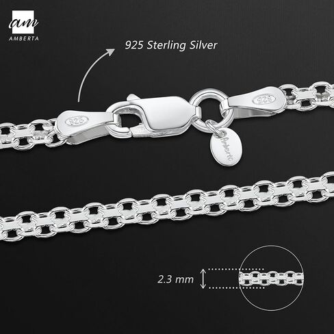 سوار أمبرتا 925 من الفضة الإسترليني 2.2 ملم بسلسلة بسمارك مقاس 7 بوصة 7.5 بوصة 8 بوصة in Kuwait