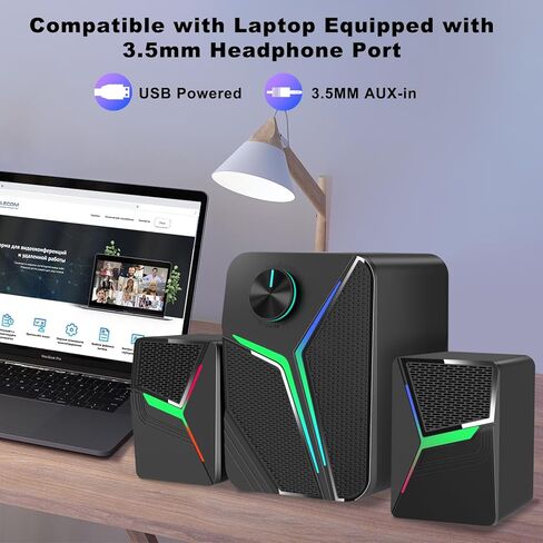 مكبرات صوت كمبيوتر LENRUE 2.1 لسطح المكتب مع مضخم صوت، ومكبرات صوت للكمبيوتر الشخصي مع إضاءة، ومكبر صوت استريو لسطح المكتب بقدرة 11 وات مع جهير محسّن، ومكبر صوت يعمل بمنفذ USB مع مدخل AUX للكمبيوتر المحمول/الكمبيوتر اللوحي/الشاشة-N191 in Kuwait