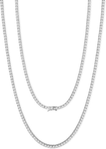 Tennis Necklaces for Women|3MM Simulate Diamond Tennis Chain|4-Prong-Setting CZ|18k White/Yellow Gold Plated|Size 16-22 Inches in Saudi Arabia