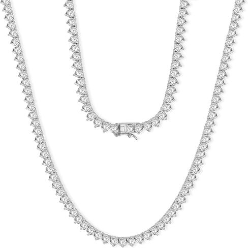 قلادات التنس للنساء|سلسلة تنس ألماس محاكاة 4 مم|3-Prong-Setting CZ|18 قيراط مطلي بالذهب الأبيض/الأصفر|الحجم 16-22 بوصة in Kuwait
