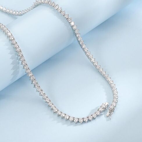 قلادات التنس للنساء|سلسلة تنس ألماس محاكاة 4 مم|3-Prong-Setting CZ|18 قيراط مطلي بالذهب الأبيض/الأصفر|الحجم 16-22 بوصة in Kuwait