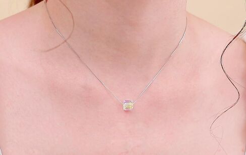 925 Sterling Silver Cube Cubic Candy Square Aurora Borealis Necklace in Kuwait