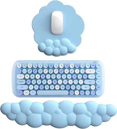 Cloud Shape Wrist Rest and Mouse Pad 2PCS Non-Slip Soft Cute Mouse Pad Wrist Support for Keyboard Ergonomic Leather Mousepad Wrist Rest Keyboard for Laptop Mac, Easy Typing and Pain Relief, Blue in Saudi Arabia
