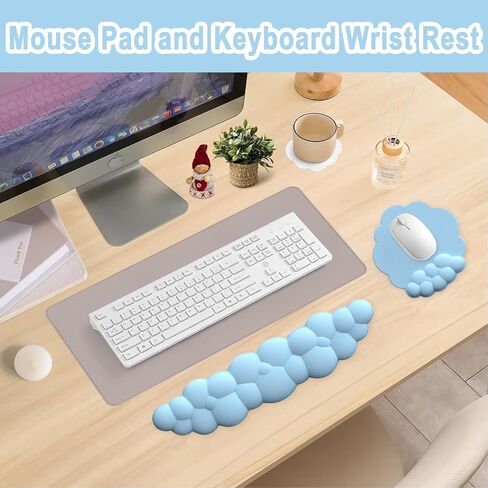 Cloud Shape Wrist Rest and Mouse Pad 2PCS Non-Slip Soft Cute Mouse Pad Wrist Support for Keyboard Ergonomic Leather Mousepad Wrist Rest Keyboard for Laptop Mac, Easy Typing and Pain Relief, Blue in Saudi Arabia