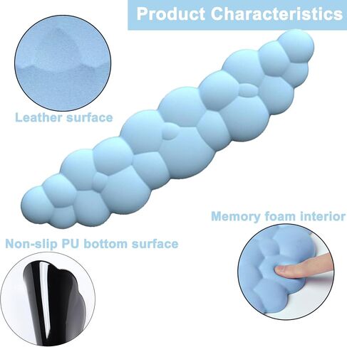 Cloud Shape Wrist Rest and Mouse Pad 2PCS Non-Slip Soft Cute Mouse Pad Wrist Support for Keyboard Ergonomic Leather Mousepad Wrist Rest Keyboard for Laptop Mac, Easy Typing and Pain Relief, Blue in Saudi Arabia