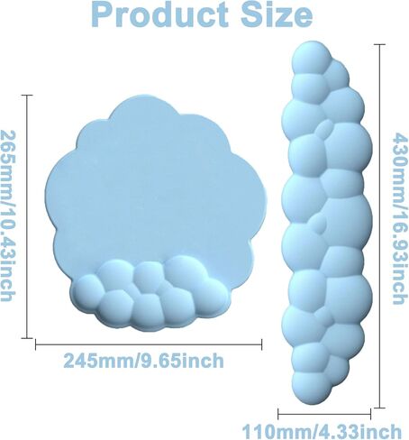 Cloud Shape Wrist Rest and Mouse Pad 2PCS Non-Slip Soft Cute Mouse Pad Wrist Support for Keyboard Ergonomic Leather Mousepad Wrist Rest Keyboard for Laptop Mac, Easy Typing and Pain Relief, Blue in Saudi Arabia