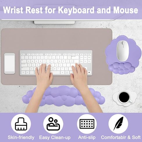 Cloud Shape Wrist Rest and Mouse Pad 2PCS Non-Slip Soft Cute Mouse Pad Wrist Support for Keyboard Ergonomic Leather Mousepad Wrist Rest Keyboard for Laptop Mac, Easy Typing and Pain Relief, Blue in Saudi Arabia