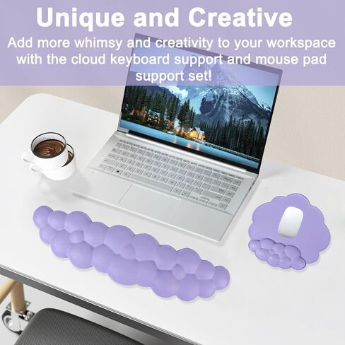 Cloud Shape Wrist Rest and Mouse Pad 2PCS Non-Slip Soft Cute Mouse Pad Wrist Support for Keyboard Ergonomic Leather Mousepad Wrist Rest Keyboard for Laptop Mac, Easy Typing and Pain Relief, Blue in Saudi Arabia