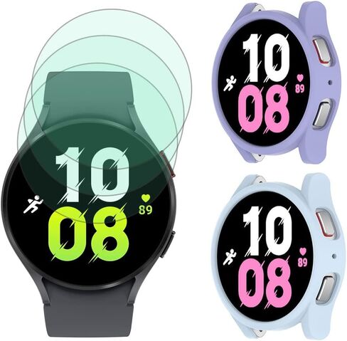 Screen Protector (3+2Pack) Compatible for Samsung Galaxy Watch 5 (44mm) / Galaxy Watch 4 (44mm), Tempered Glass Film Anti-Scratch High Definition Full Coverage and 2 Soft TPU Protective Case in Kuwait