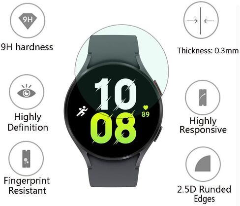 Screen Protector (3+2Pack) Compatible for Samsung Galaxy Watch 5 (44mm) / Galaxy Watch 4 (44mm), Tempered Glass Film Anti-Scratch High Definition Full Coverage and 2 Soft TPU Protective Case in Kuwait