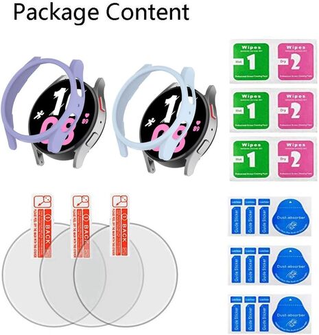Screen Protector (3+2Pack) Compatible for Samsung Galaxy Watch 5 (44mm) / Galaxy Watch 4 (44mm), Tempered Glass Film Anti-Scratch High Definition Full Coverage and 2 Soft TPU Protective Case in Kuwait