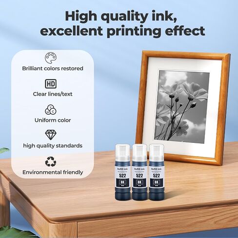 522 Black Ink Bottles ET-2800 ET-4800 ET-2400 ET-2803 Ink Refill Replacement for Epson 522 Ink Refill Bottles Black Compatible for Ecotank ET-2720 ET-4810 ET-4700 ET-2840 Printer (Not Subli Ink) in Saudi Arabia