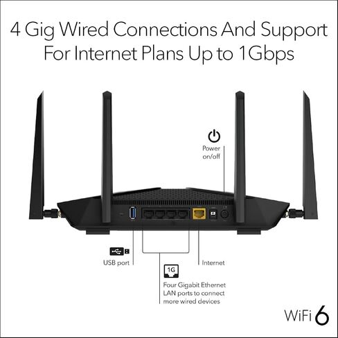 راوتر NETGEAR Nighthawk 6-Stream ثنائي النطاق WiFi 6 (RAX54S) - سرعة لاسلكية AX5400 (تصل إلى 5.4 جيجابت في الثانية) - تغطية تصل إلى 2500 قدم مربع، 25 جهازًا - يتضمن اشتراك Armor لمدة عام in Saudi Arabia