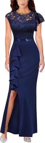 فستان MISSMAY نسائي طويل أنيق من الدانتيل بتصميم مكشكش لوصيفة العروس in Kuwait