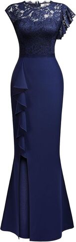 فستان MISSMAY نسائي طويل أنيق من الدانتيل بتصميم مكشكش لوصيفة العروس in Kuwait