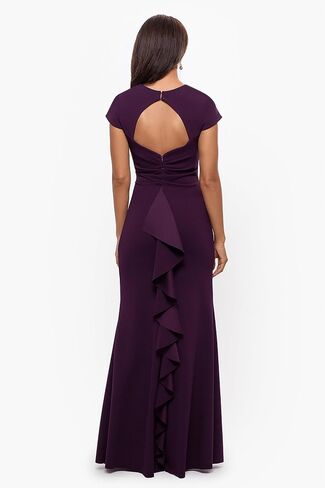 Xscape Women's Cap Sleeve Stretch Scuba Crepe Gown with Cascade Ruffle Back in Saudi Arabia