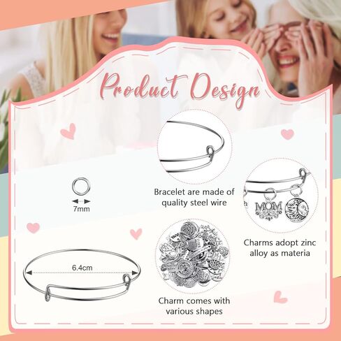 294 Pcs Family Mom Words Bracelet Making Kit, 30 Pcs Expandable Bangle Adjustable Wire Bracelets 64 Pcs Love Heart Moon Shaped Mother's Day Charm Pendant 200 Pcs Jump Ring for DIY Craft Jewelry Making in Saudi Arabia