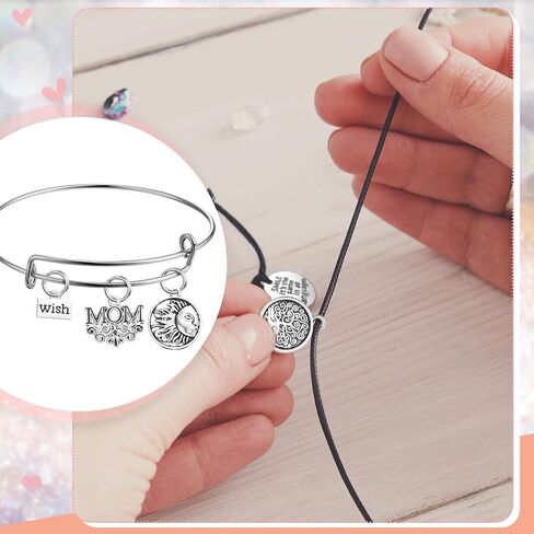 294 Pcs Family Mom Words Bracelet Making Kit, 30 Pcs Expandable Bangle Adjustable Wire Bracelets 64 Pcs Love Heart Moon Shaped Mother's Day Charm Pendant 200 Pcs Jump Ring for DIY Craft Jewelry Making in Saudi Arabia