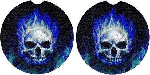 Blue Fire Skull Car Cup Coasters 2 Pack Absorbent Car Coasters to Keep Your Car Cup Holders Clean and Dry 2 Pack Car Cupholder to Keep Your Car Clean and Dry in Saudi Arabia