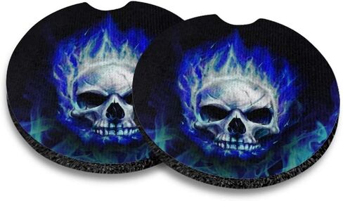 Blue Fire Skull Car Cup Coasters 2 Pack Absorbent Car Coasters to Keep Your Car Cup Holders Clean and Dry 2 Pack Car Cupholder to Keep Your Car Clean and Dry in Saudi Arabia