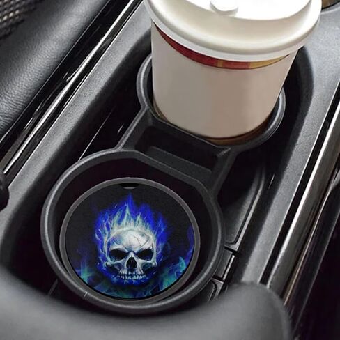 Blue Fire Skull Car Cup Coasters 2 Pack Absorbent Car Coasters to Keep Your Car Cup Holders Clean and Dry 2 Pack Car Cupholder to Keep Your Car Clean and Dry in Saudi Arabia