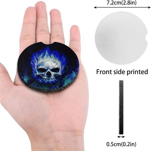 Blue Fire Skull Car Cup Coasters 2 Pack Absorbent Car Coasters to Keep Your Car Cup Holders Clean and Dry 2 Pack Car Cupholder to Keep Your Car Clean and Dry in Saudi Arabia